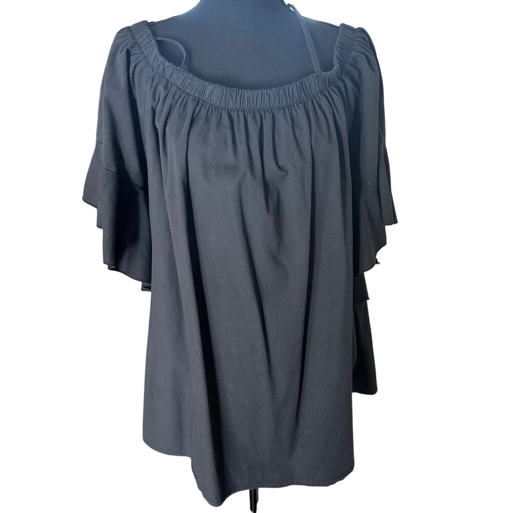 Boohoo - Off Shoulder Black Blouse 3/4 Flowey Sleeves - Size 22 NWOT